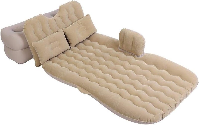 klarako Inflatable Car Air Mattress Portable Outdoor Camping Travel Car Back Seat Bed Mattress Sleeping Pad with Two Air Pillows for Universal SUV, RV, Truck, Minivan(Beige) - Image 1