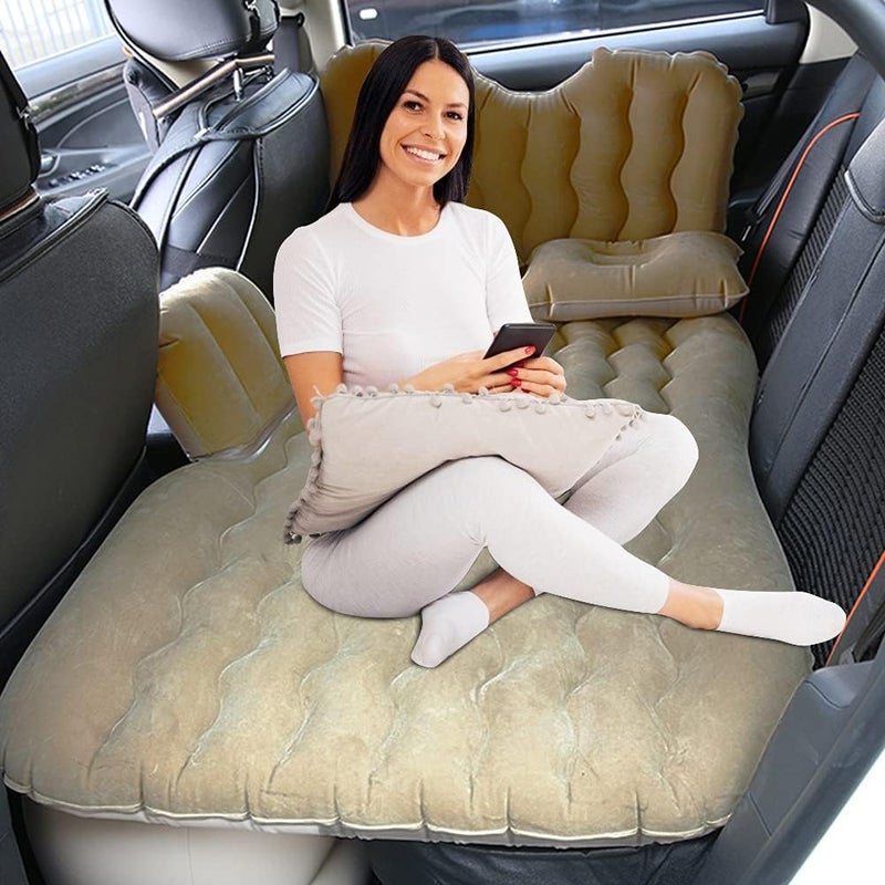 klarako Inflatable Car Air Mattress Portable Outdoor Camping Travel Car Back Seat Bed Mattress Sleeping Pad with Two Air Pillows for Universal SUV, RV, Truck, Minivan(Beige) - Image 3