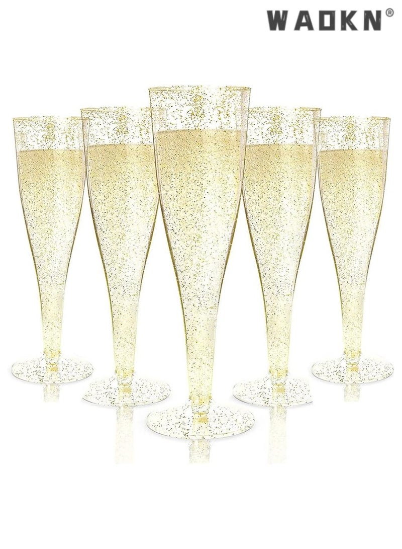 WAOKN 30pc Elegant Gold Glitter Food-Grade Plastic Cups ,Ice Cream Cups,Disposable Plastic Cups with Sparkling Clear Design for Festive Parties, Ideal for Weddings, Baby Showers, and Celebrations - Image 1