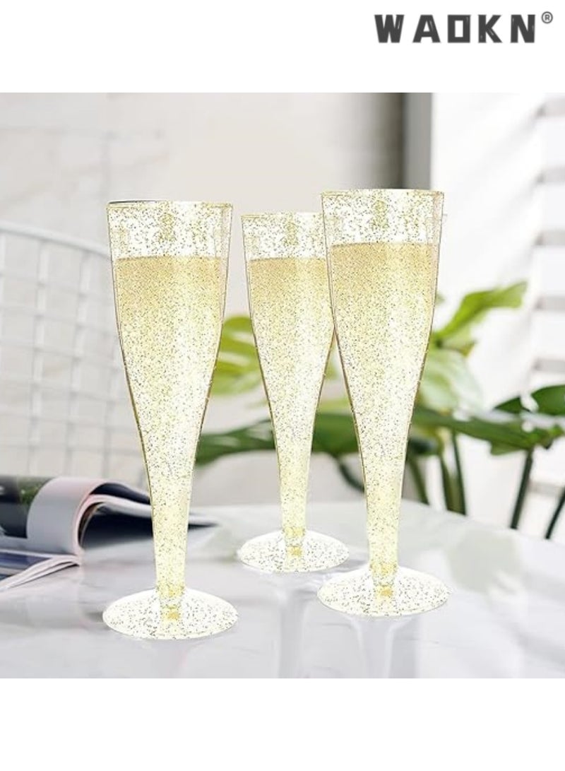 WAOKN 30pc Elegant Gold Glitter Food-Grade Plastic Cups ,Ice Cream Cups,Disposable Plastic Cups with Sparkling Clear Design for Festive Parties, Ideal for Weddings, Baby Showers, and Celebrations - Image 2