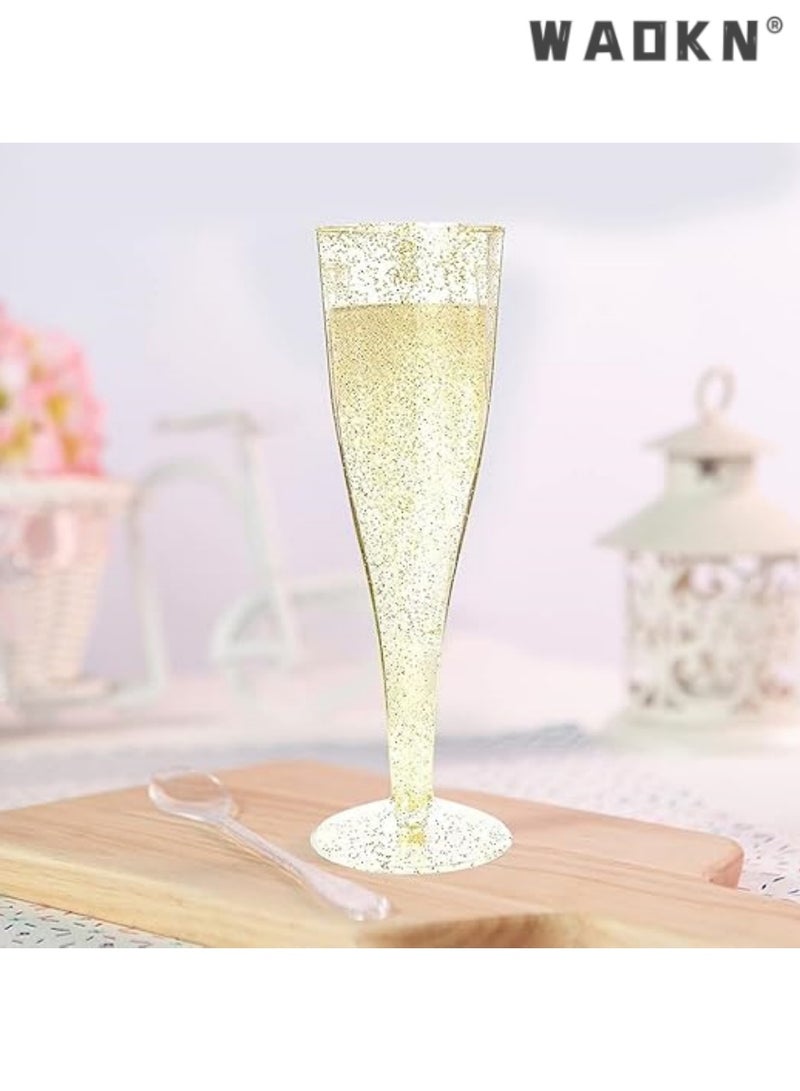 WAOKN 30pc Elegant Gold Glitter Food-Grade Plastic Cups ,Ice Cream Cups,Disposable Plastic Cups with Sparkling Clear Design for Festive Parties, Ideal for Weddings, Baby Showers, and Celebrations - Image 3
