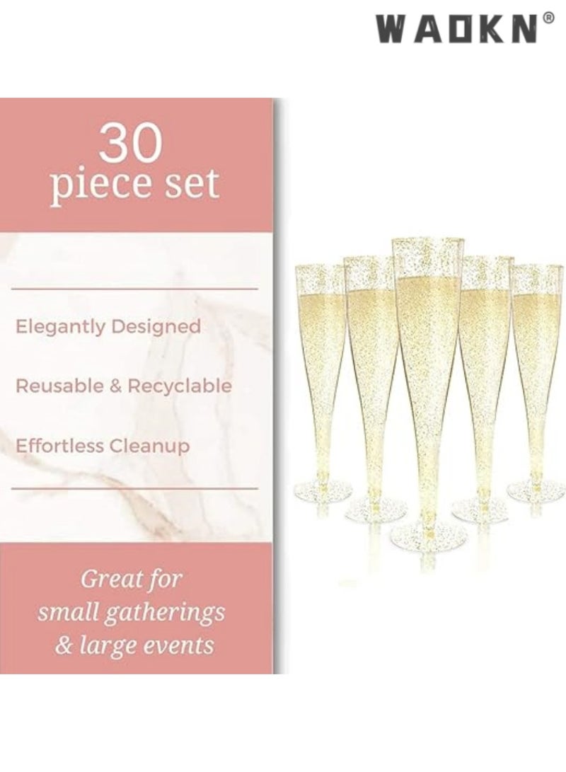 WAOKN 30pc Elegant Gold Glitter Food-Grade Plastic Cups ,Ice Cream Cups,Disposable Plastic Cups with Sparkling Clear Design for Festive Parties, Ideal for Weddings, Baby Showers, and Celebrations - Image 4