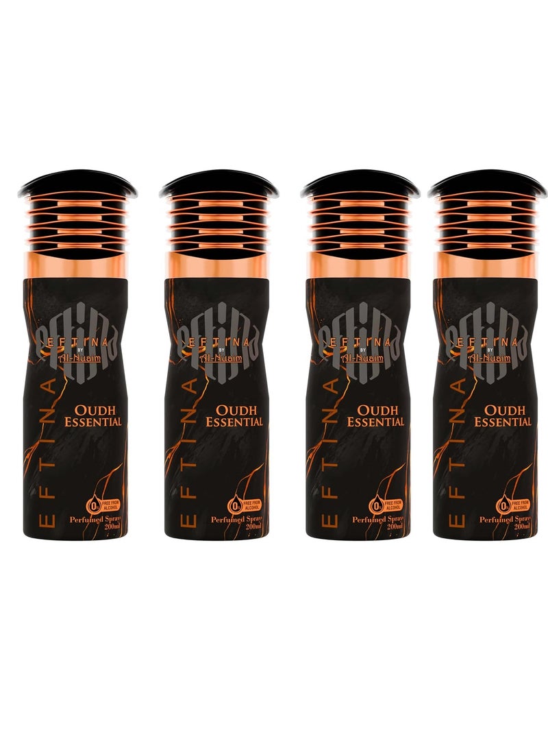 Al Nuaim Al-Nuaim Oudh Essential Alcohol Free Deodorant for Men & Women - Pack of 4 (200ml Each) | Long Lasting Body Spray - Image 1