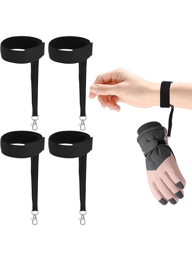 Wffo 4PCS Nylon Ski Glove Leashes with Metal Button Safety Strap Wrist Straps Glove Carrier Sling Clips Practical Mate Gear Winter Snow Sport Skiing Accessories for Hanging Gloves (Black) - Image 1
