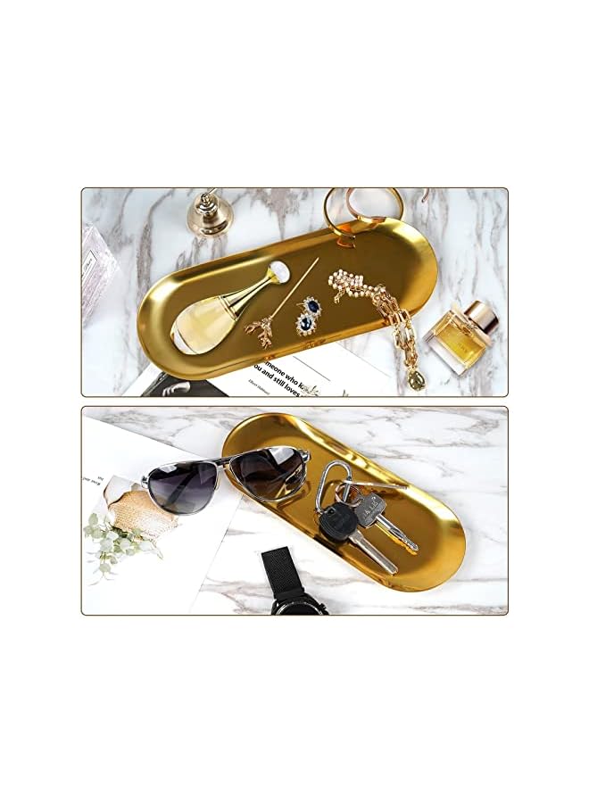 The Bros 2 Pack Stainless Steel Towel Tray Storage for Candles, 9" Bathroom Soap Dish Tea Plate, Gold Metal Dresser Trays for Vanity Jewelry Cosmetics Watch Perfume Key -Oval/Medium - Image 5