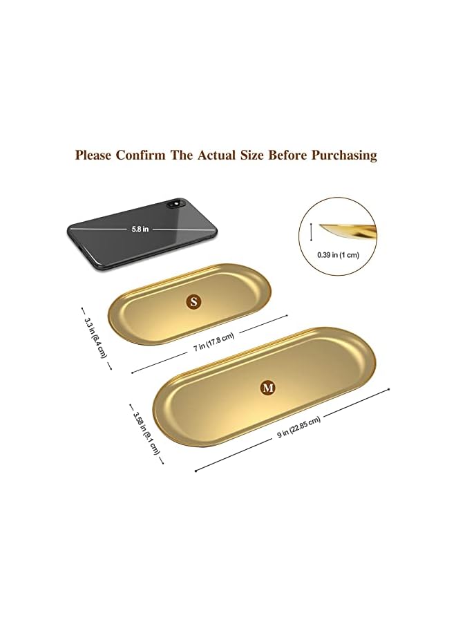 The Bros 2 Pack Stainless Steel Towel Tray Storage for Candles, 9" Bathroom Soap Dish Tea Plate, Gold Metal Dresser Trays for Vanity Jewelry Cosmetics Watch Perfume Key -Oval/Medium - Image 2
