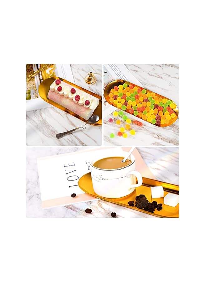 The Bros 2 Pack Stainless Steel Towel Tray Storage for Candles, 9" Bathroom Soap Dish Tea Plate, Gold Metal Dresser Trays for Vanity Jewelry Cosmetics Watch Perfume Key -Oval/Medium - Image 4