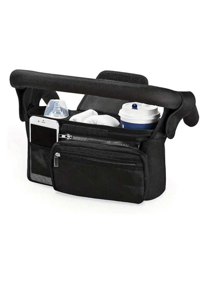 GajetNest Universal Stroller Organizer with Insulated Cup Holder Detachable Phone Bag and Carry Strap Fits Uppababy, Baby Jogger, Britax, BOB, Umbrella and Pet Stroller and more (Black) - Image 1