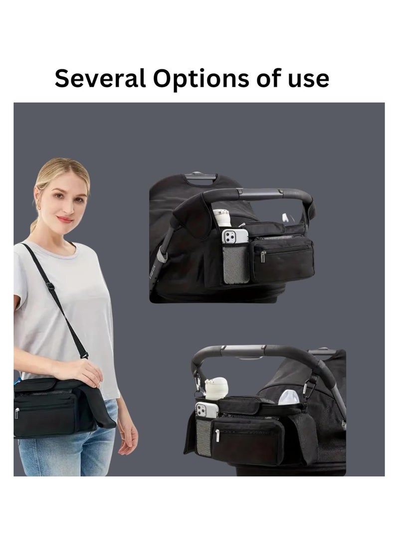GajetNest Universal Stroller Organizer with Insulated Cup Holder Detachable Phone Bag and Carry Strap Fits Uppababy, Baby Jogger, Britax, BOB, Umbrella and Pet Stroller and more (Black) - Image 2
