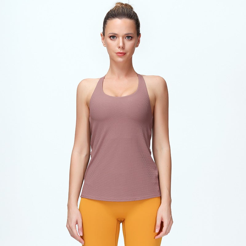 Generic 2024 Slim Fit Yoga Outfit 2-in-1 Sports Tank Caramel 
