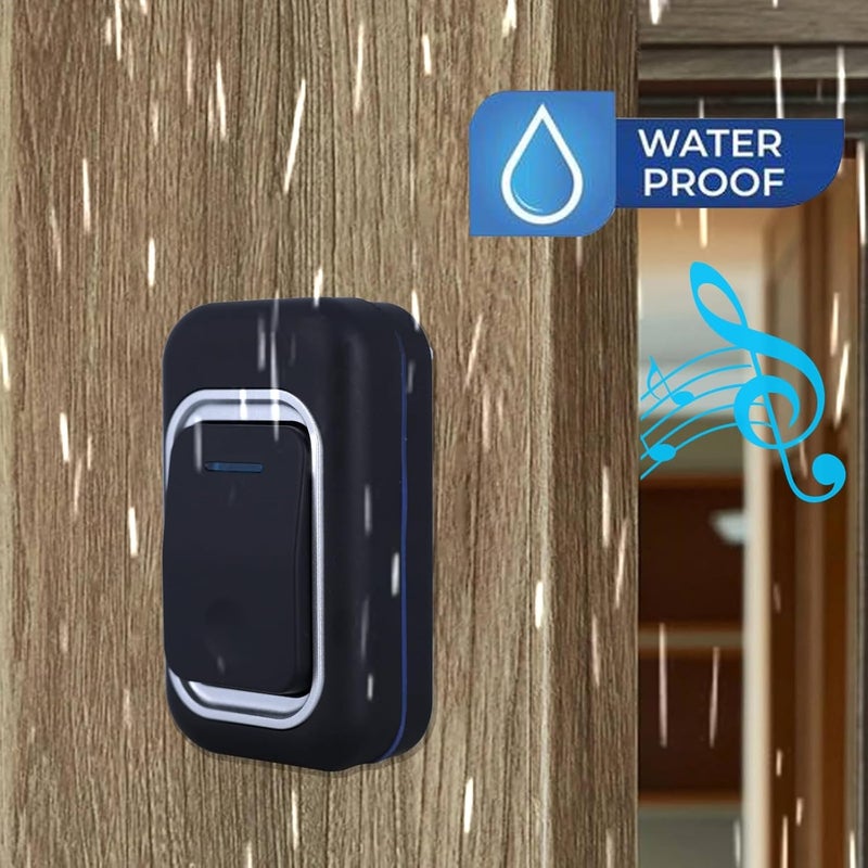 Wireless Doorbell Waterproof DoorBell 25 Soft Chord Chime and LED Flash For Home Office ClassroomBlackcolor - Image 4