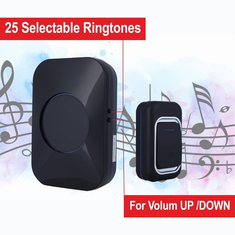 Wireless Doorbell Waterproof DoorBell 25 Soft Chord Chime and LED Flash For Home Office ClassroomBlackcolor - Image 5