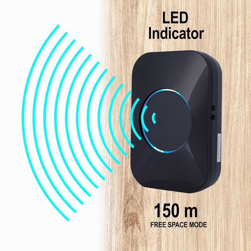 Wireless Doorbell Waterproof DoorBell 25 Soft Chord Chime and LED Flash For Home Office ClassroomBlackcolor - Image 2