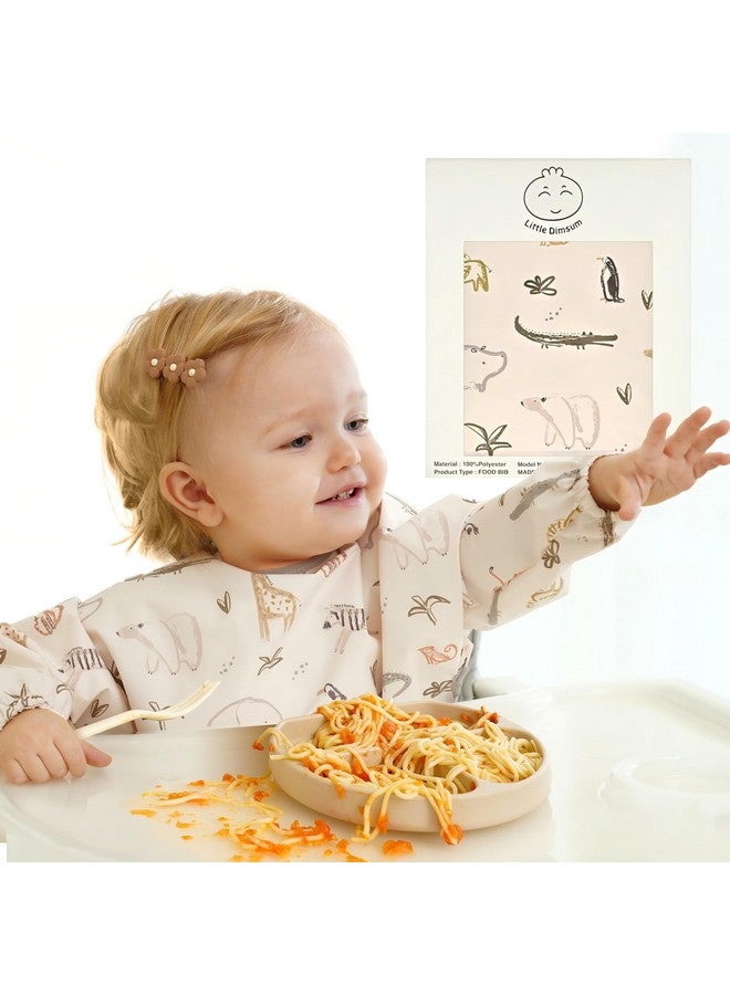 Little Dimsum Mess-Proof Baby Bibs|Infant Toddler Long Sleeve Waterproof Feeding Smock|Catching Food & Wipe Clean(zoo) - Image 2