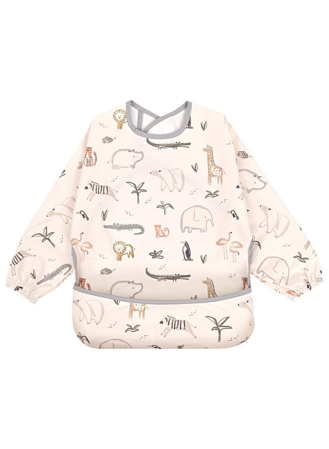 Little Dimsum Mess-Proof Baby Bibs|Infant Toddler Long Sleeve Waterproof Feeding Smock|Catching Food & Wipe Clean(zoo) - Image 1