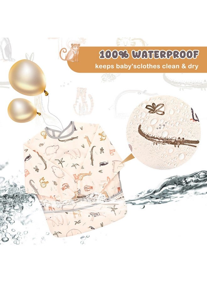 Little Dimsum Mess-Proof Baby Bibs|Infant Toddler Long Sleeve Waterproof Feeding Smock|Catching Food & Wipe Clean(zoo) - Image 4