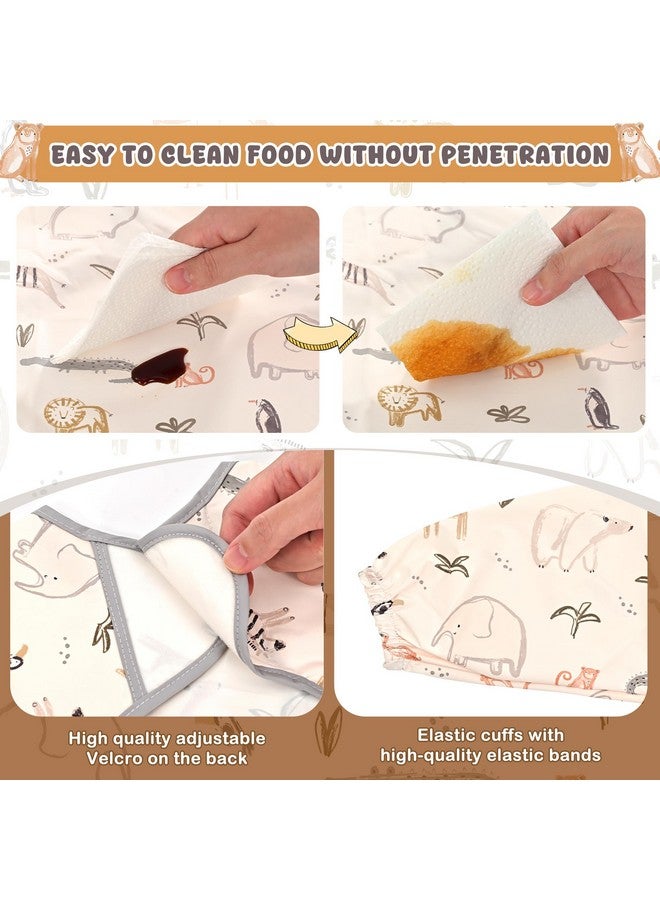 Little Dimsum Mess-Proof Baby Bibs|Infant Toddler Long Sleeve Waterproof Feeding Smock|Catching Food & Wipe Clean(zoo) - Image 3