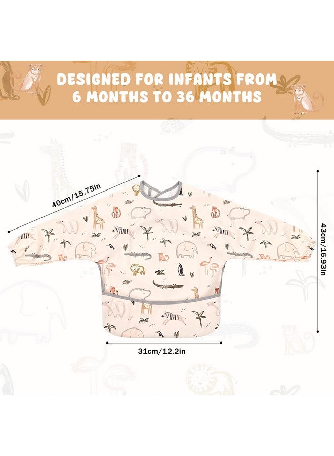 Little Dimsum Mess-Proof Baby Bibs|Infant Toddler Long Sleeve Waterproof Feeding Smock|Catching Food & Wipe Clean(zoo) - Image 5