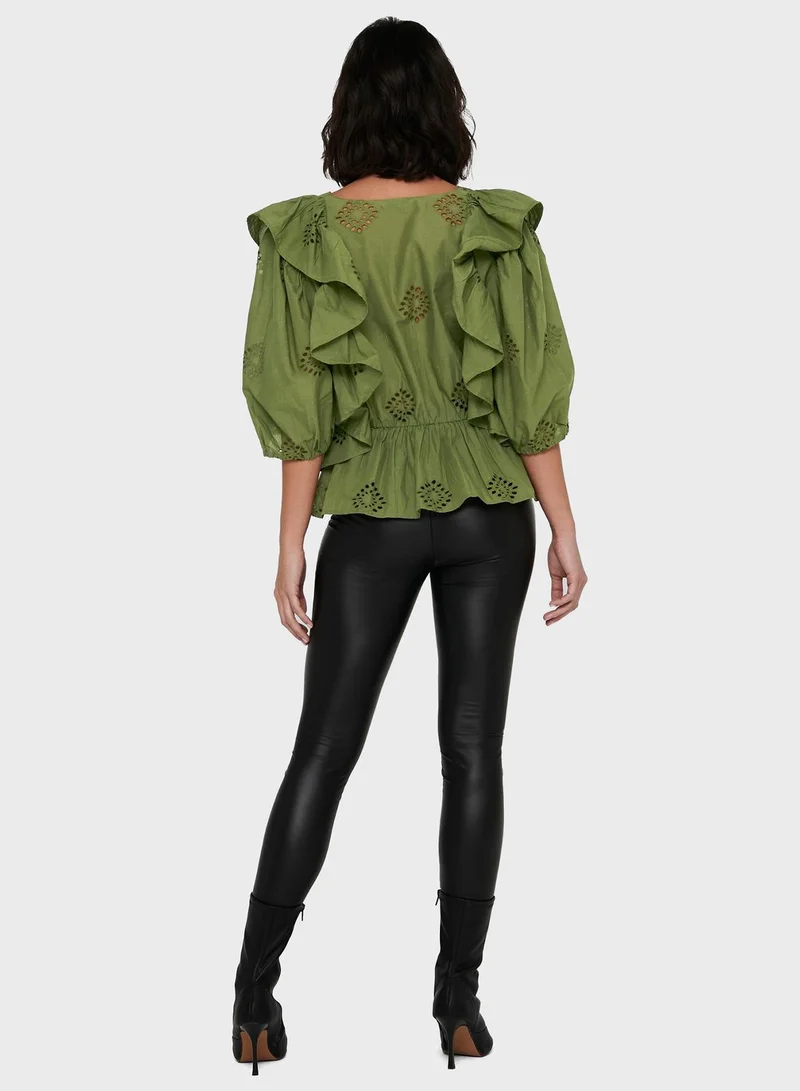 ONLY V-Neck Broderie Detail Top