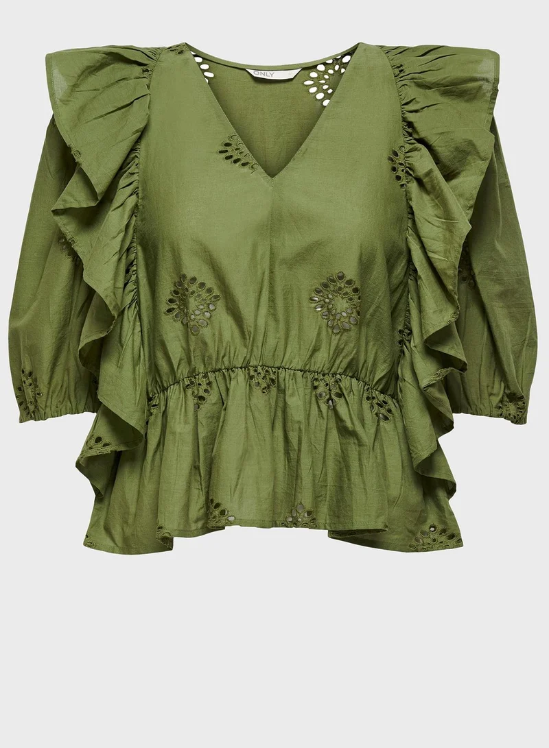 ONLY V-Neck Broderie Detail Top