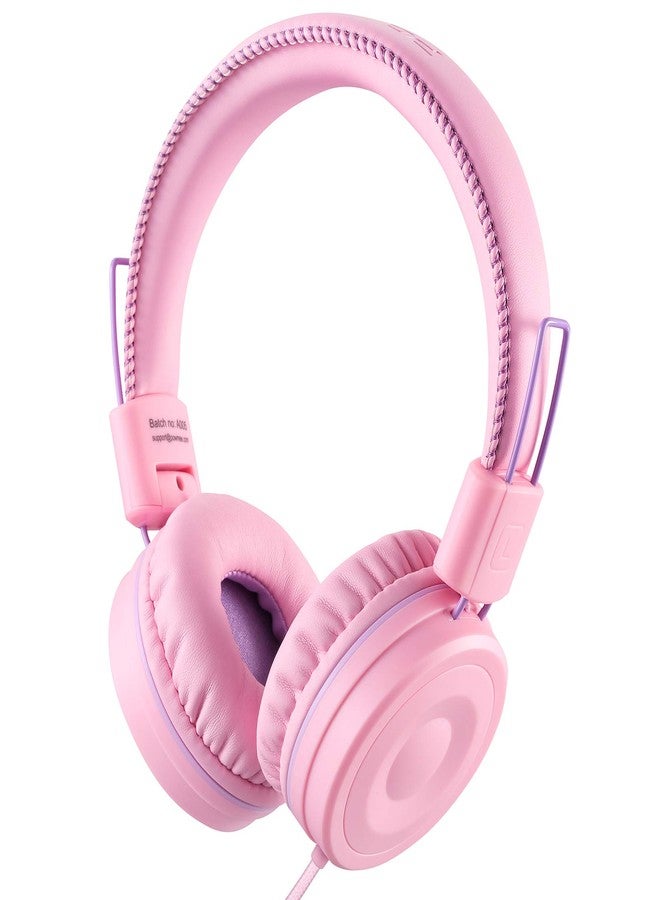POWMEE M1 Kids Headphones Wired Headphone for KidsFoldable Adjustable Stereo Tangle-Free3.5MM Jack Wire Cord On-Ear Headphone for Children (Pink) - Image 1