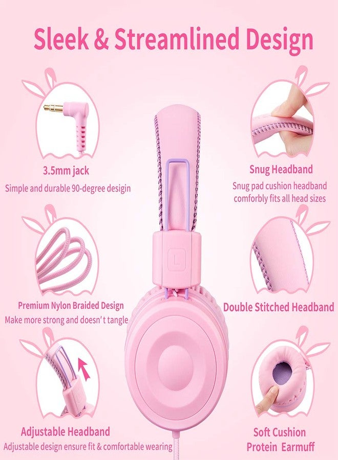POWMEE M1 Kids Headphones Wired Headphone for KidsFoldable Adjustable Stereo Tangle-Free3.5MM Jack Wire Cord On-Ear Headphone for Children (Pink) - Image 2