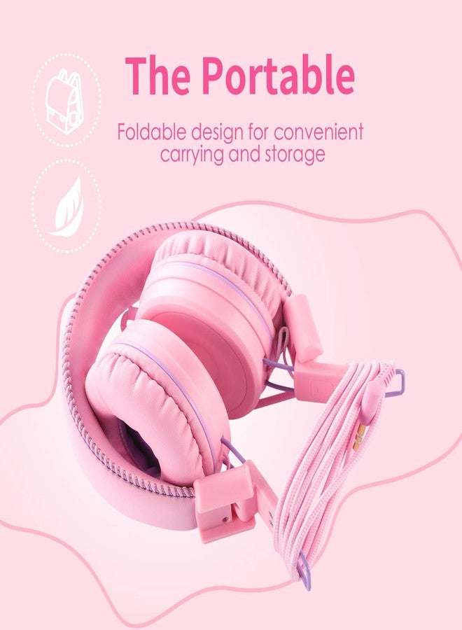 POWMEE M1 Kids Headphones Wired Headphone for KidsFoldable Adjustable Stereo Tangle-Free3.5MM Jack Wire Cord On-Ear Headphone for Children (Pink) - Image 3