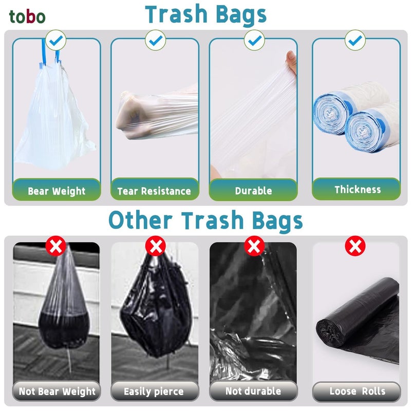 Tobo Drawstring Small Trash Bags - OdorShield, 4 Gallon, 80 Count, White, Vanilla Scent, Leak-Resistant & Tear-Resistant, Easy-Tear, Fits Bathroom, Kitchen, and Office Trash Cans - Image 5