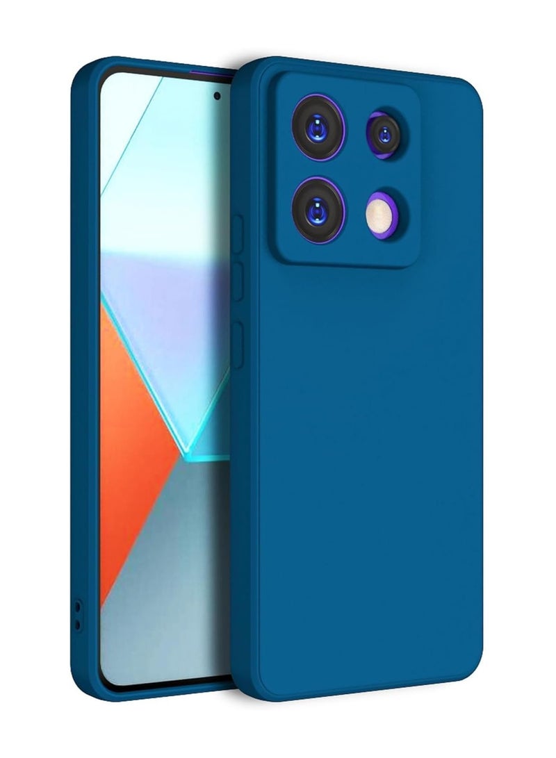 حافظة لهاتف Xiaomi Poco X6 5G، حافظة مطاطية من الجل السائل مع بطانة ناعمة من الألياف الدقيقة ووسادة نحيفة وغطاء صلب مقاوم للصدمات مع غطاء حماية للكاميرا لهاتف Xiaomi Poco X6 5G (أزرق)