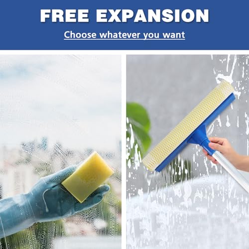 Bryquelin Professional Window Squeegee,2 in 1 Squeegee Window Cleaner with Long Stainless Steel Handle,Sponge Car Window Squeegee for Gas Station, Glass,Shower,Outdoor High Window Cleaning (Expansion payment) - Image 4