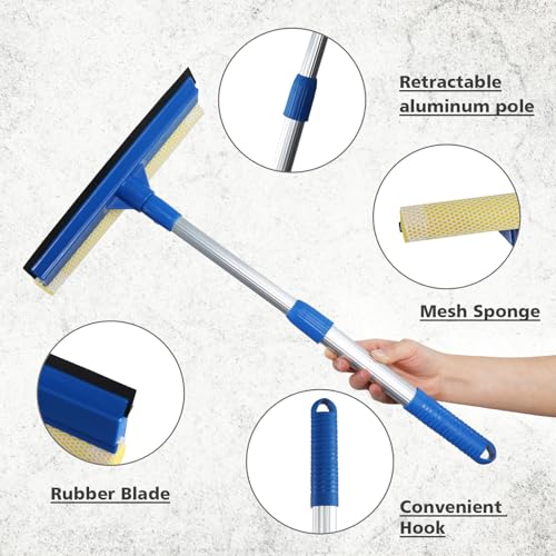 Bryquelin Professional Window Squeegee,2 in 1 Squeegee Window Cleaner with Long Stainless Steel Handle,Sponge Car Window Squeegee for Gas Station, Glass,Shower,Outdoor High Window Cleaning (Expansion payment) - Image 3