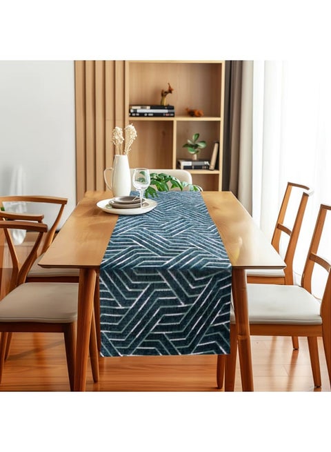 مفرش طاولة مستطيل من الكتان المخملي من تصميم نادية - قماش مخملي عالي التحمل - مناسب للاستقبال وغرف المعيشة والمناسبات الخاصة - تصميم هندسي فريد - مجموعة من قطعة واحدة