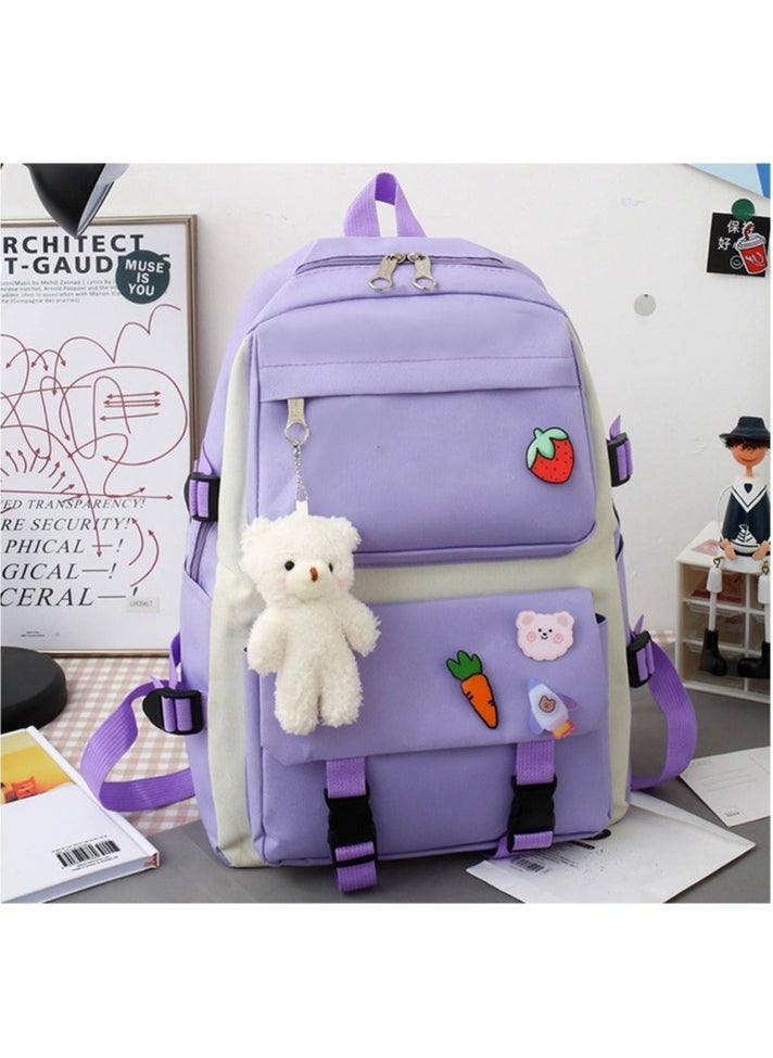 AUTOYSUR 5 Pcs Backpack Set,Kids Backpacks,School Bag for Kids,Back to School Book Bag Backpack for Teen,Cartoon Travel Backpack,Shoulder Bag,Handbag (Purple)  - Image 5