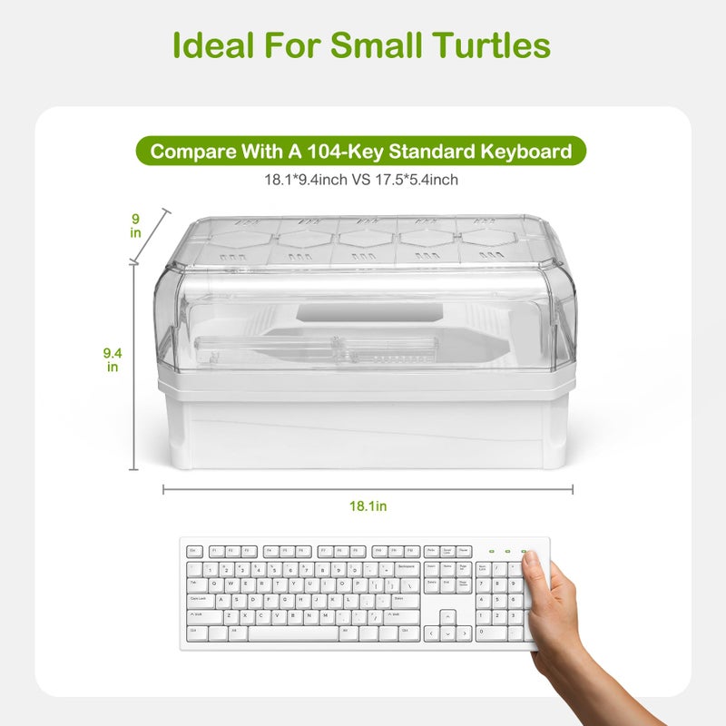 Clioran Turtle Tank Kit with Lid,Aquatic Tortoise Habitat Cage Starter Aquarium with Multi-Function Area,UV Basking Platform Light,Water Filter,Rain Shower Arm,Plant,Stone,Enclosure Red Eared Slider - Image 2