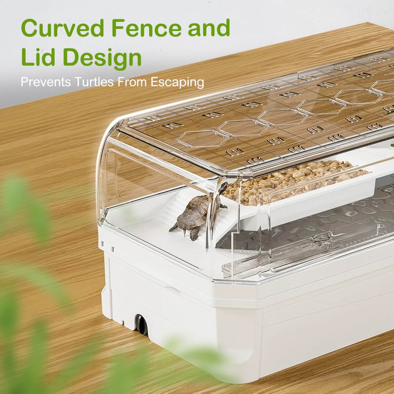 Clioran Turtle Tank Kit with Lid,Aquatic Tortoise Habitat Cage Starter Aquarium with Multi-Function Area,UV Basking Platform Light,Water Filter,Rain Shower Arm,Plant,Stone,Enclosure Red Eared Slider - Image 3
