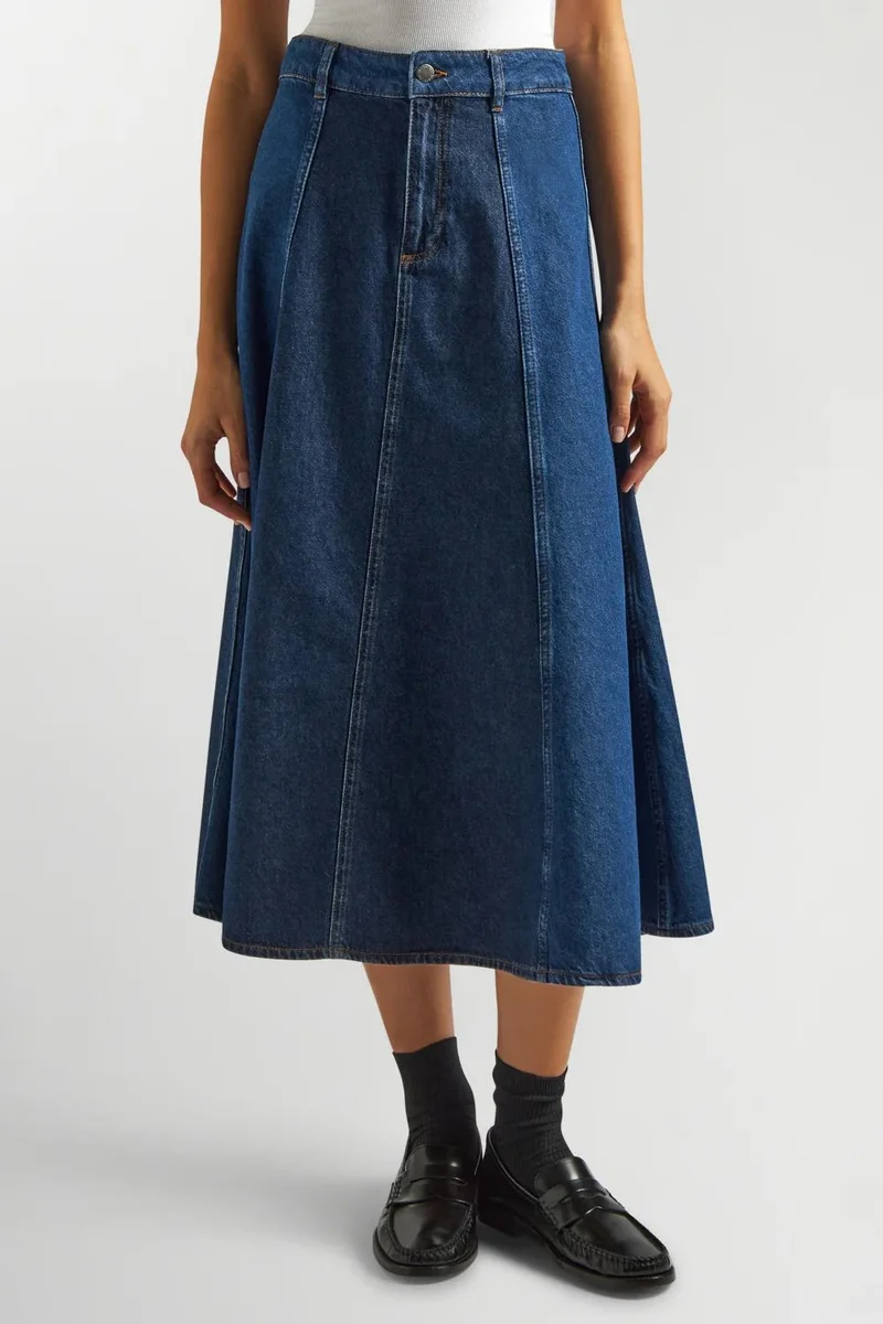 Ag Jeans Fitted Flare Mid-Wash Denim Jacket Skirt
