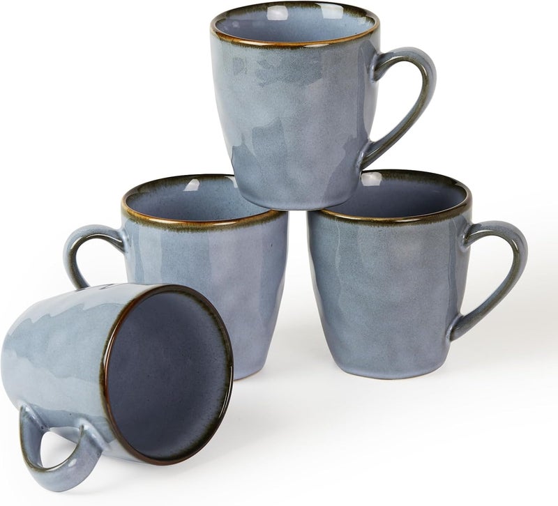 famiware Coffee Mugs Set of 4 Ocean Round 115oz Coffee Cup Set with Handle for Cocoa Milk Hot Chocolate Tea or Water Stoneware Cups for Kitchen Reactive Glaze Microwave Dishwasher Safe Blue - Image 1