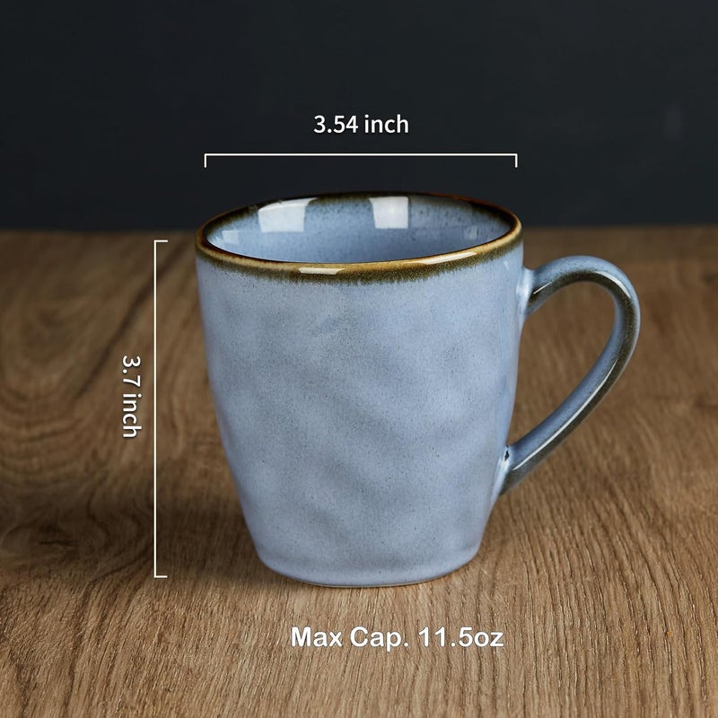 famiware Coffee Mugs Set of 4 Ocean Round 115oz Coffee Cup Set with Handle for Cocoa Milk Hot Chocolate Tea or Water Stoneware Cups for Kitchen Reactive Glaze Microwave Dishwasher Safe Blue - Image 2