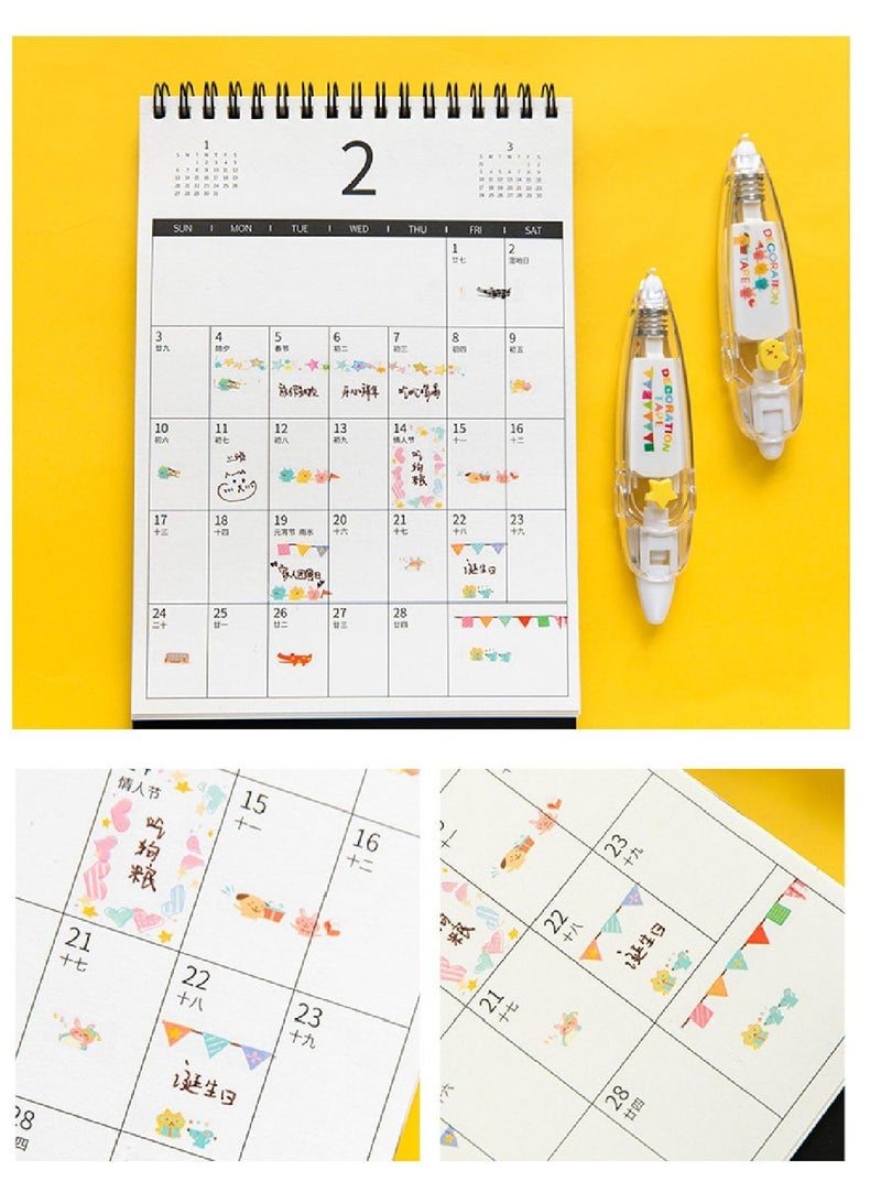SOLARAE DIY Cute Animals Press Type Decorative Pen, 6PCS 2024 New Creative Cartoon Pattern Lace Correction Tape, Mini Cute Markers, for Card Postcard Notebook Decorative Tape Pen - Image 3