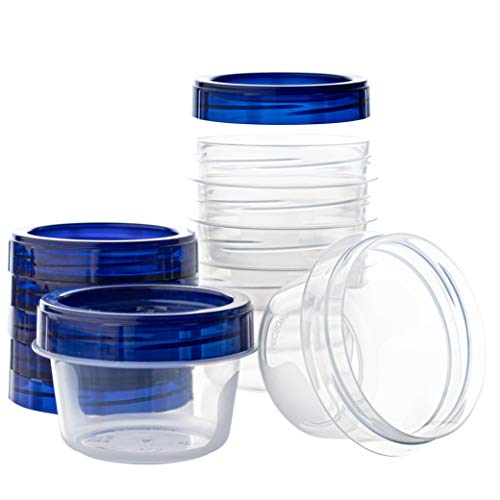 PLASTICPRO Deli Containers Clear bottom With blue Top Twist on Lids Reusable, Stackable, Food Storage Freezer Container (6, 4 OUNCE) - Image 1