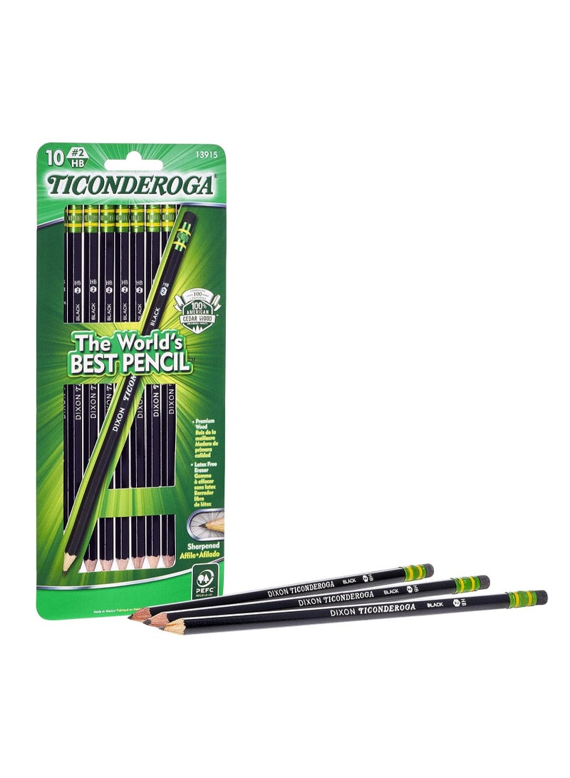 Ticonderoga Wood Cased Pencils Pre Sharpened 2 HB Soft Black 10 Count - Image 1