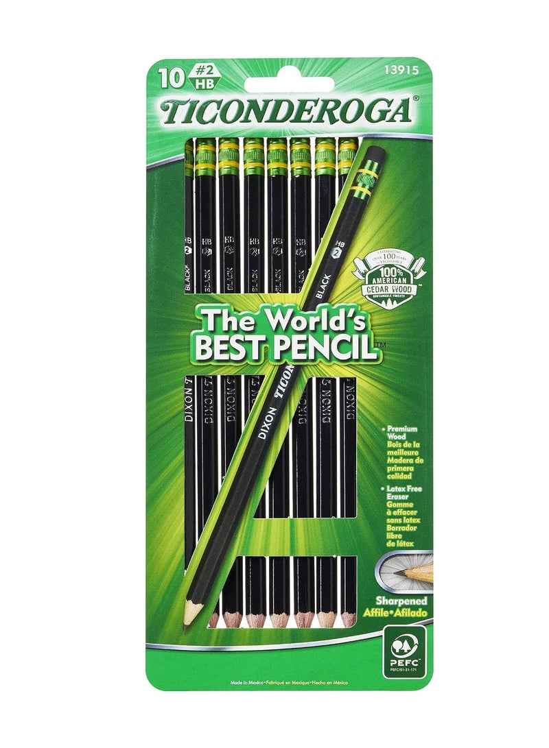 Ticonderoga Wood Cased Pencils Pre Sharpened 2 HB Soft Black 10 Count - Image 2