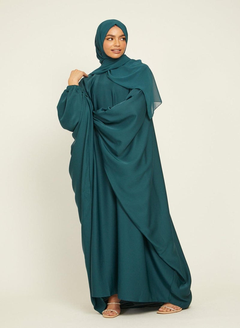 NUKHBAA Elegant Green plain abaya wityh belt and Hijab-AB45  - Image 2