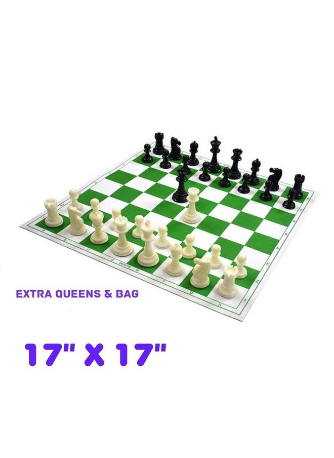 Wigano Roll-Up Vinyl Tournament Chess Set with Two Extra Queens and Carry Bag, (17" x 17") Green,for Professional Chess Players - pzsku/Z0F1305A93BDA75371D5FZ/45/_/1741429474/af5af56c-bdb6-41dd-b321-a8a782894c81