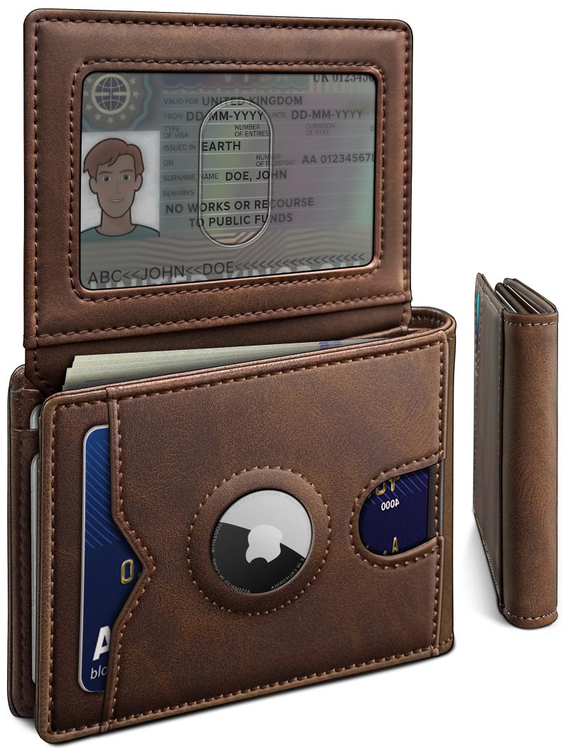miyozi AirTag Wallet for Men Slim Leather Bifold with Holder Slot 2 ID Windows 13 Card Slots RFID Blocking Front Pocket Wallet with Gift Box - Image 2