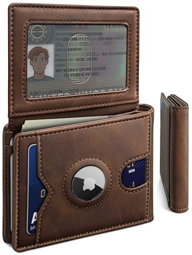 miyozi AirTag Wallet for Men Slim Leather Bifold with Holder Slot 2 ID Windows 13 Card Slots RFID Blocking Front Pocket Wallet with Gift Box - Image 1