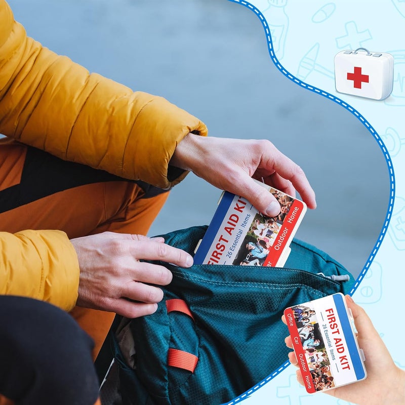 Threlaco 12 Set Mini First Aid Kit Bulk Mini Portable Travel Kit Resistant Case for Convenience First Aid 12 Pack Boxes of 26 Items Each for Minor Cut Scrape Hike Car Home School Office Sports - Image 4