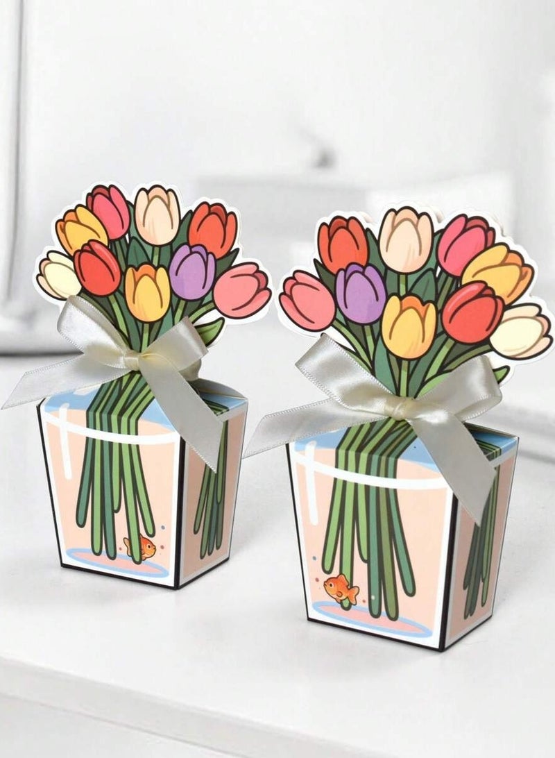 10 علب علب توزيعات هدايا بتصميم باقة زهور ثلاثية الابعاد لتوزيع  الحلويات والهدايا الصغيرة  تناسب حفلات اعياد الميلاد ، استقبال المولوة الجديد وحفلات الاعراس والخطوبة - Image 3