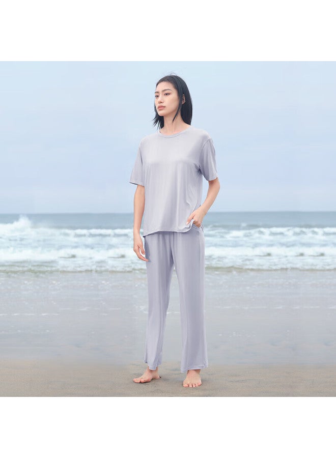 Agentmuse Naked Feel Pajamas For Women, Tencel Modal Couple Loose Short-sleeve Long Pants Loungewear Set 868t Light Purple S