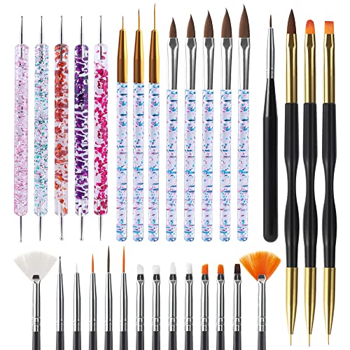 Artdone 31pcs Nail Art Brushes Nail Art Tool Set Dotting Tools Dust BrushStriping Brushes for Long Lines Drawing Pen For Gel Polish Design supply